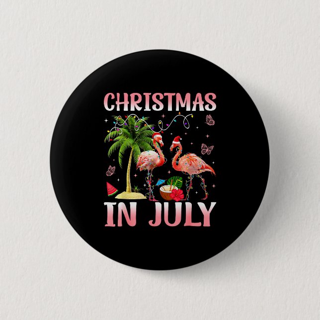 Christmas In July Nk Flamingo Santa Hat Christmas  6 Cm Round Badge (Front)