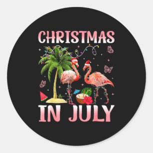 Christmas In July Nk Flamingo Santa Hat Christmas  Classic Round Sticker