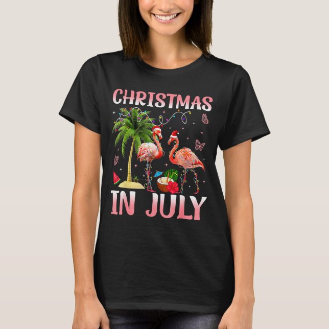 Christmas In July Nk Flamingo Santa Hat Christmas  T-Shirt (Front)