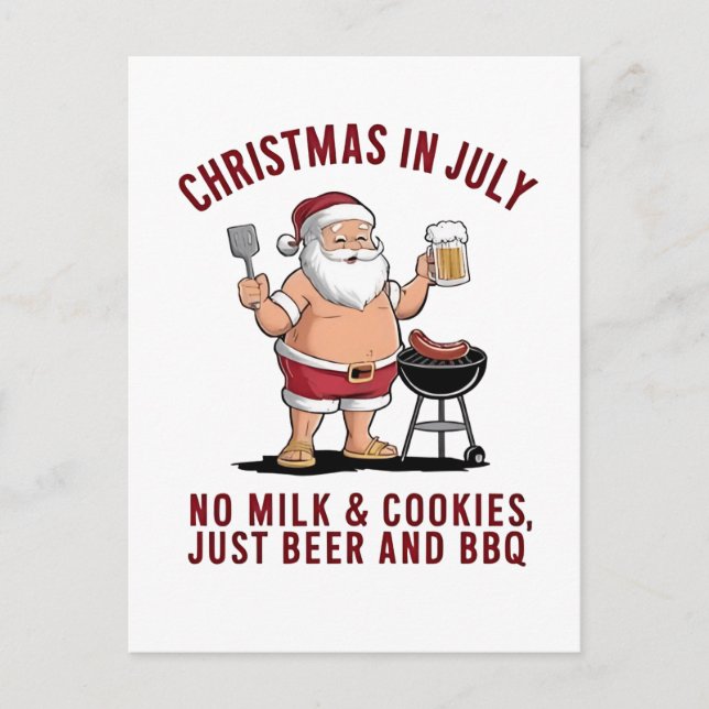 Christmas in July: No Milk, No Cookies, Just Beer  Invitation Postcard (Front)