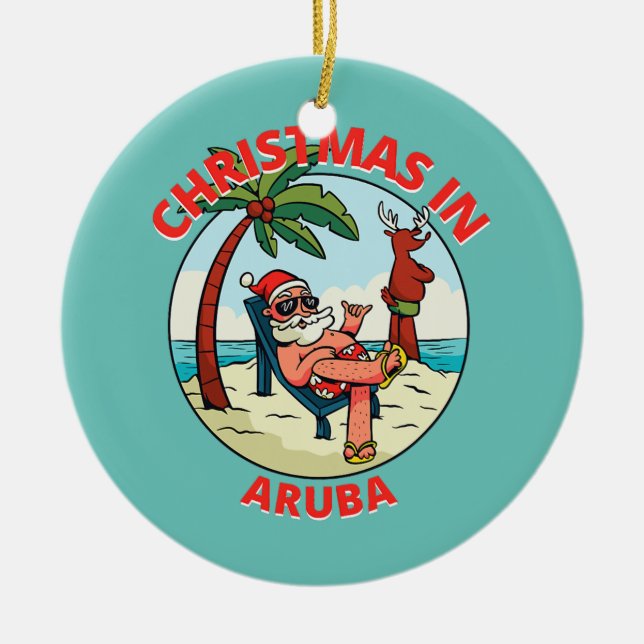 Christmas In July on the Beach Aruba  Ceramic Ornament (Front)