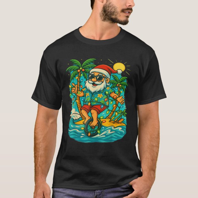 Christmas in July on The Beach Santa Summer Xmas  T-Shirt (Front)