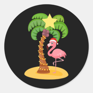 Christmas In July Palm Tree Flamingo Summer Vacati Classic Round Sticker
