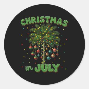 Christmas In July Palm Tree Hawaii Beach Summer Va Classic Round Sticker