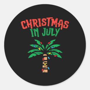 Christmas In July Palm Tree Lights Tropical Summer Classic Round Sticker
