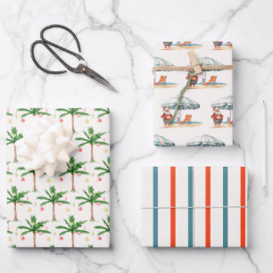 Christmas in July Palm Tree, Summer Santa & Lines Wrapping Paper Sheet