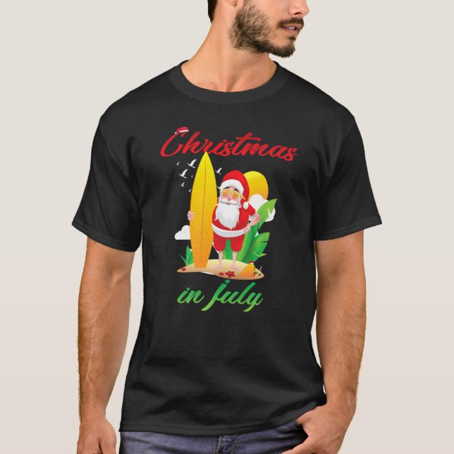 Christmas In July Palm Tree Xmas Summer Santa In V T-Shirt (Front)
