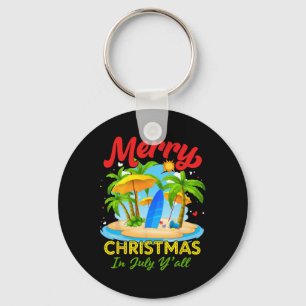 Christmas In July Palm Tree Xmas Tree Beach Summer Key Ring