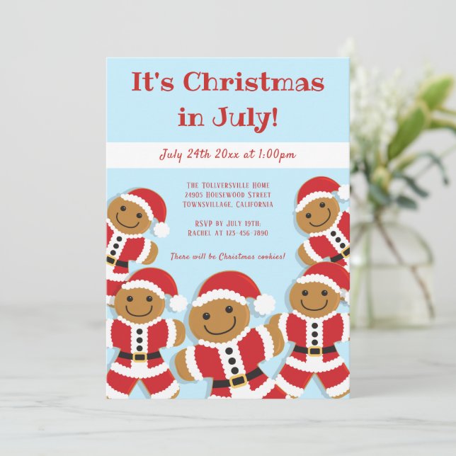 Christmas in July Party Gingerbread Santa Invite (Standing Front)