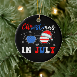 "Christmas in July" – Patriotic Sunglasses Ceramic Ornament