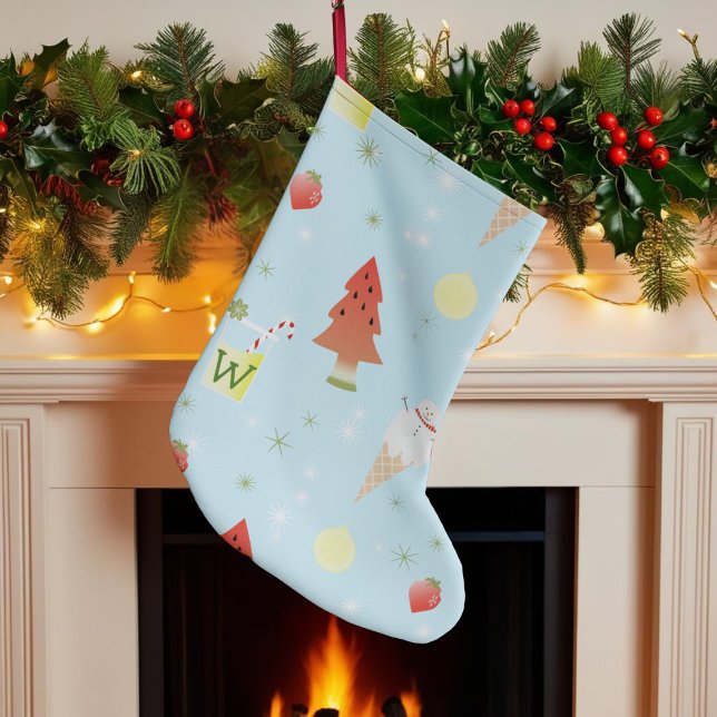 Christmas in July Pattern Christmas Stocking (Santa may be stopping by your house on his way to the beach, and he might drop off a treat or two.)