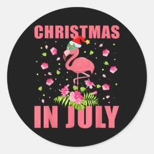 christmas in july pink flamingo funny xmas men wom classic round sticker