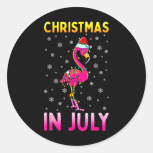 Christmas In July Pink Flamingo Funny Xmas Men Wom Classic Round Sticker