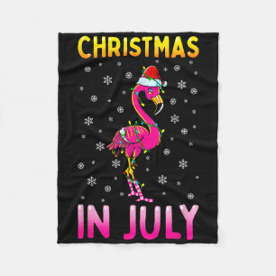 Christmas In July Pink Flamingo Funny Xmas Men Wom Fleece Blanket