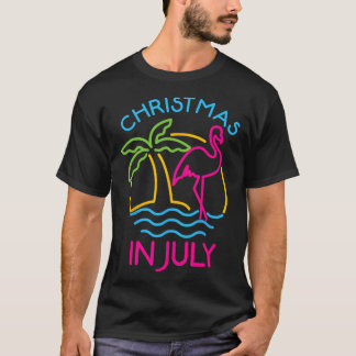 Christmas in July Pink Flamingo Funny Xmas Men Wom T-Shirt