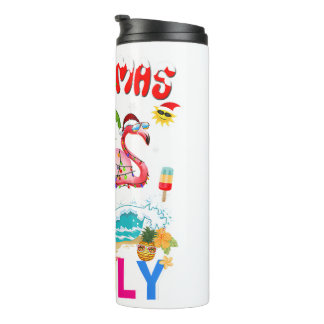 Christmas in July Pink Flamingo Funny Xmas Men Wom Thermal Tumbler