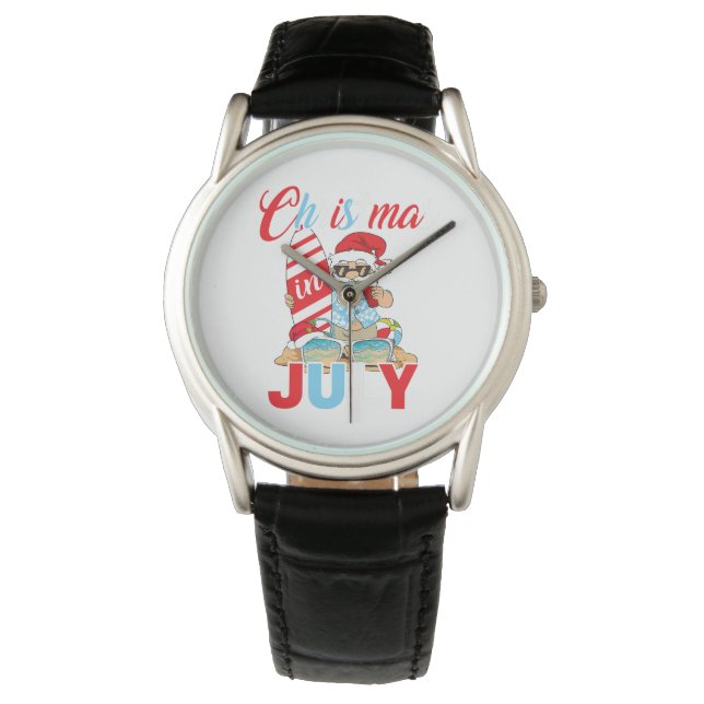 Christmas in July Pink Flamingo Funny Xmas Men Wom Watch (Front)