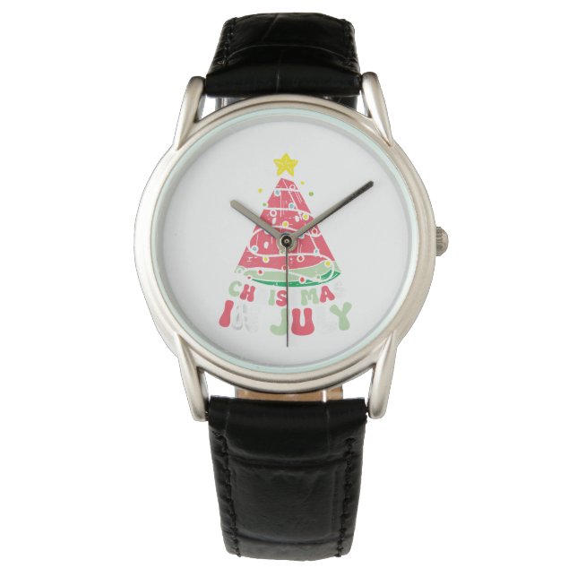 Christmas in July Pink Flamingo Funny Xmas Men Wom Watch (Front)