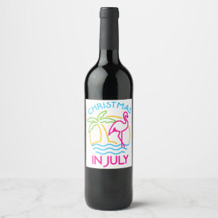Christmas in July Pink Flamingo Funny Xmas Men Wom Wine Label