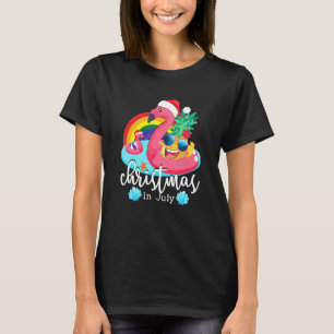 Christmas In July Pink Flamingo Hawaiian Summer Ki T-Shirt