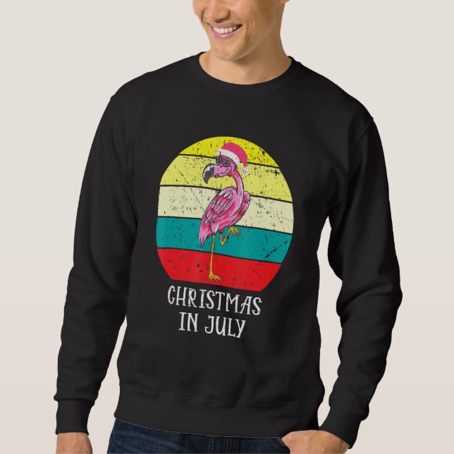 Christmas In July Pink Flamingo In Santa Hat Men-W Sweatshirt (Front)