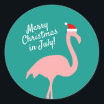 Christmas in July pink flamingo Santa Claus Classic Round Sticker<br><div class="desc">Christmas in July pink flamingo Santa Claus Classic Round Sticker. Cute  stickers and envelope seals. Add your own seasons greeting or Holiday message. Funny tropical bird design.</div>