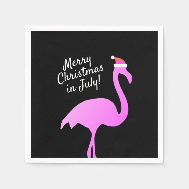 Christmas in July pink flamingo Santa Claus party Napkin (Front)