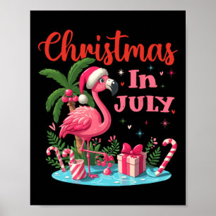 Christmas In July Pink Flamingo Santa Hat Men Wome Poster