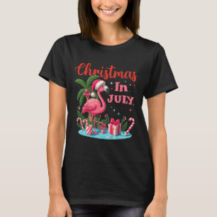 Christmas In July Pink Flamingo Santa Hat Men Wome T-Shirt
