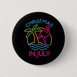 Christmas In July Pink Flamingo Santa Hat Summer V 6 Cm Round Badge