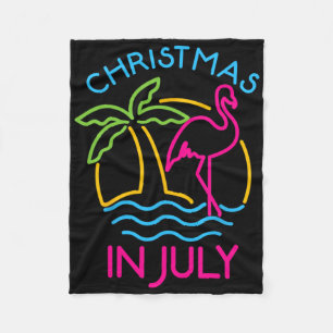 Christmas In July Pink Flamingo Santa Hat Summer V Fleece Blanket