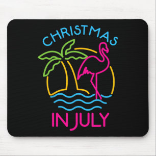Christmas In July Pink Flamingo Santa Hat Summer V Mouse Pad
