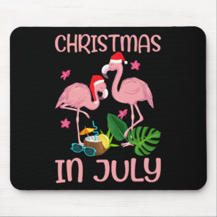 Christmas In July Pink Flamingo With Santa Hat 1 Mouse Pad