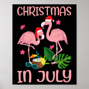 Christmas In July Pink Flamingo With Santa Hat 1  Poster