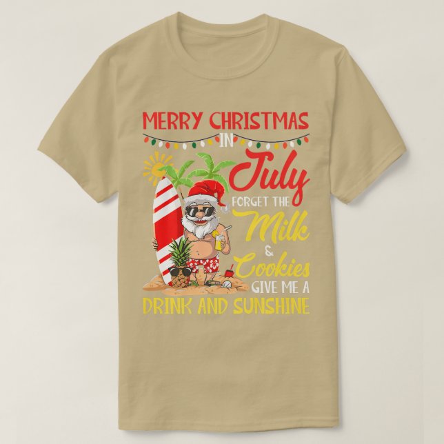 Christmas In July Pool Party Santa Drinking Summer T-Shirt (Design Front)