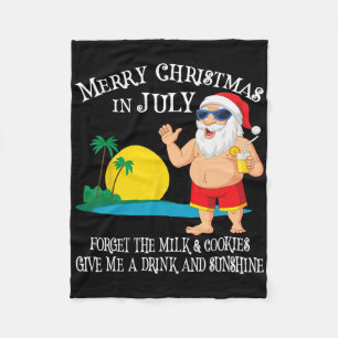 Christmas In July Pool Party Santa Men Women Vacat Fleece Blanket