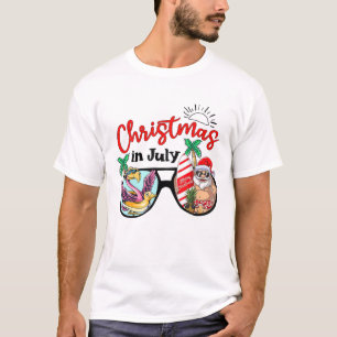 Christmas In July Pool Party Santa Surf Flamingo F T-Shirt