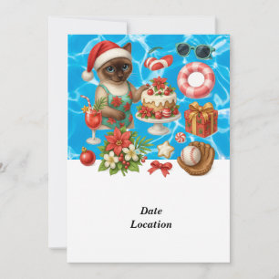 Christmas in July Pool Party with Santa Cat Invitation