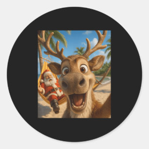Christmas In July – Reindeer Selfie Santa Boys Kid Classic Round Sticker