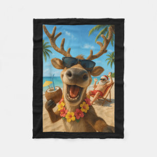 Christmas In July – Reindeer Selfie Santa Boys Kid Fleece Blanket