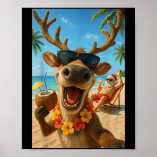 Christmas In July – Reindeer Selfie Santa Boys Kid Poster