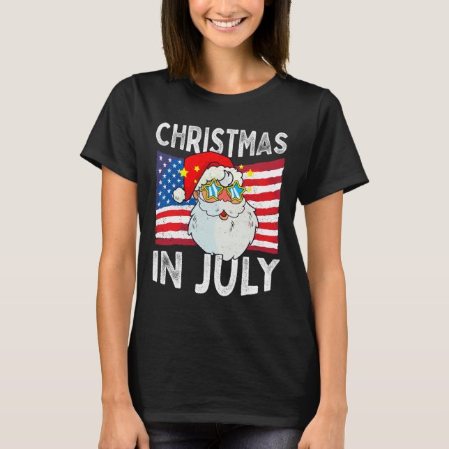 Christmas In July Retro Hipster Funny Santa Men Wo T-Shirt (Front)