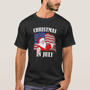 Christmas In July  Retro Hipster Santa 4th Of July T-Shirt