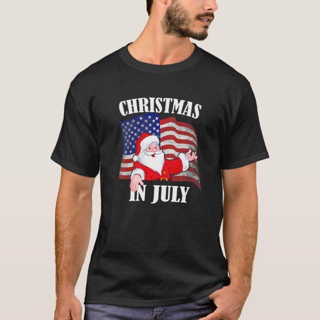Christmas In July  Retro Hipster Santa 4th Of July T-Shirt (Front)