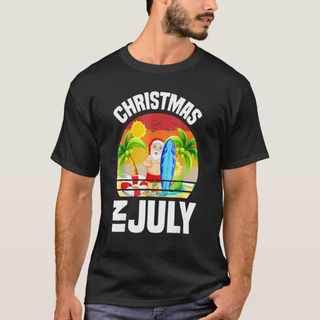 Christmas In July Retro Santa Summer Vacation Beac T-Shirt (Front)
