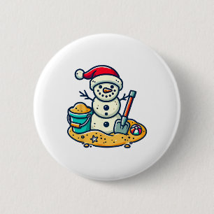 Christmas In July Sand Snowman Santa Hat Shovel Xm 6 Cm Round Badge