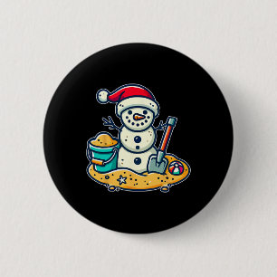 Christmas In July Sand Snowman Santa Hat Shovel Xm 6 Cm Round Badge