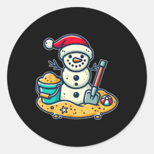 Christmas In July Sand Snowman Santa Hat Shovel Xm Classic Round Sticker
