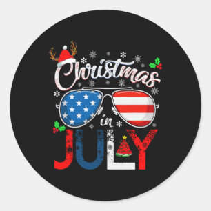 Christmas In July Santa American 4th Of July Chris Classic Round Sticker