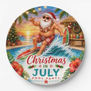 Christmas in July Santa Beach Party Paper Plates, Plate